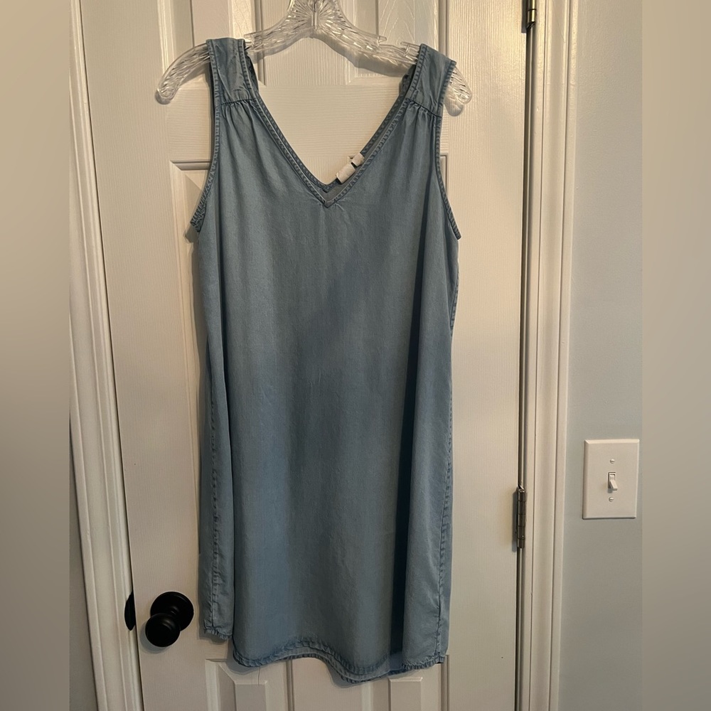 Blue shift dress with tie